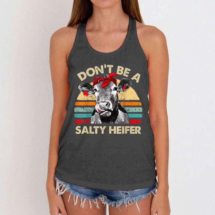 Dont Be A Salty Heifer Cute Highland Cow Lover Vintage Farm Women's Knotted Racerback Tank