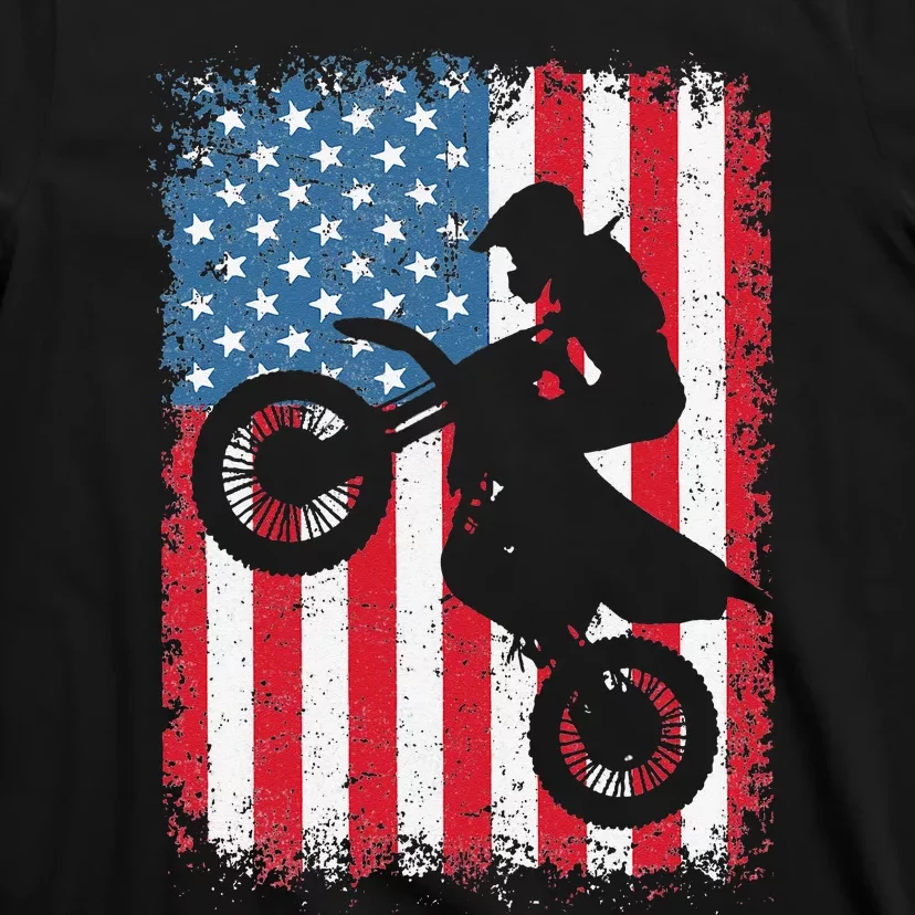 Dirt Bike American Flag Motocross Biker 4th of July T-Shirt