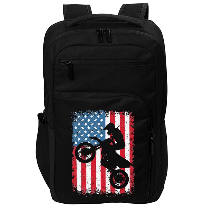 Dirt Bike American Flag Motocross Biker 4th of July Impact Tech Backpack