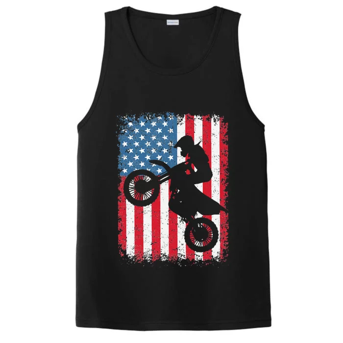 Dirt Bike American Flag Motocross Biker 4th of July Performance Tank