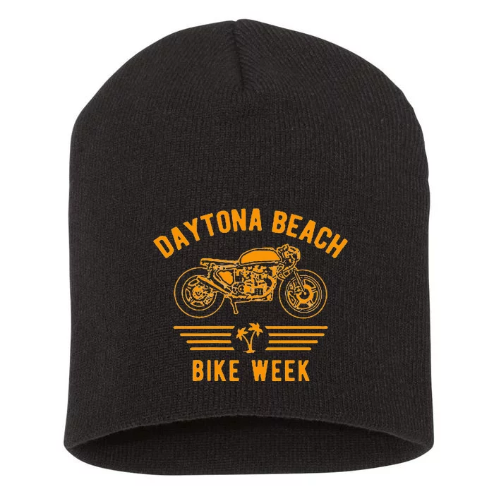 Daytona Beach Bike Week Retro Motorcycle Design Short Acrylic Beanie