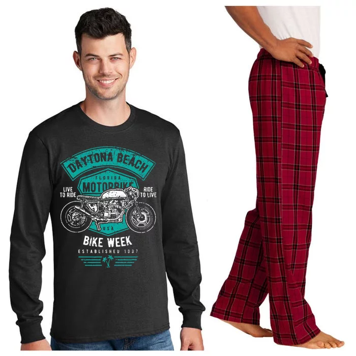 Daytona Beach Bike Week Retro Distressed Motorcycle Long Sleeve Pajama Set