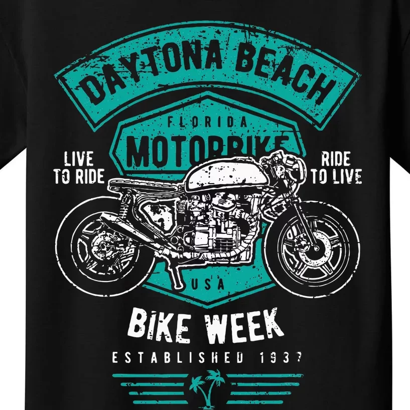 Daytona Beach Bike Week Retro Distressed Motorcycle Kids T-Shirt