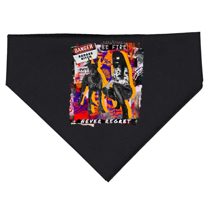 Danger Badass Bitch Never Regret Punk Goth Lady With Dog USA-Made Doggie Bandana