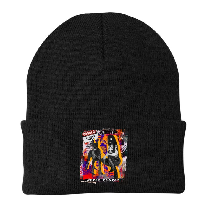 Danger Badass Bitch Never Regret Punk Goth Lady With Dog Knit Cap Winter Beanie