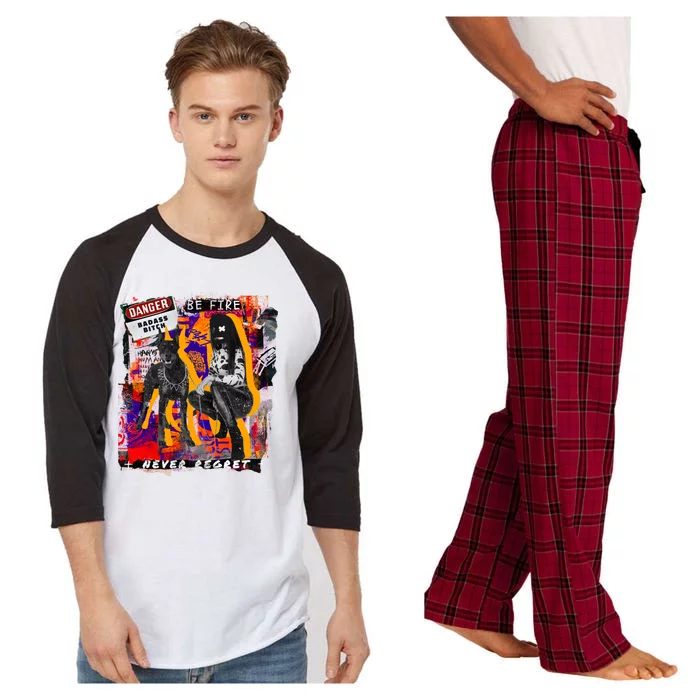 Danger Badass Bitch Never Regret Punk Goth Lady With Dog Raglan Sleeve Pajama Set