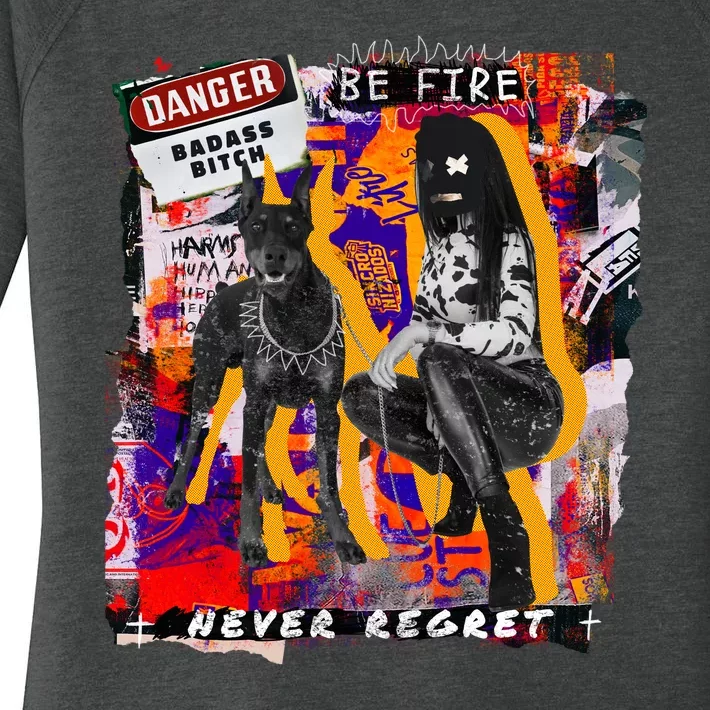 Danger Badass Bitch Never Regret Punk Goth Lady With Dog Women's Perfect Tri Tunic Long Sleeve Shirt