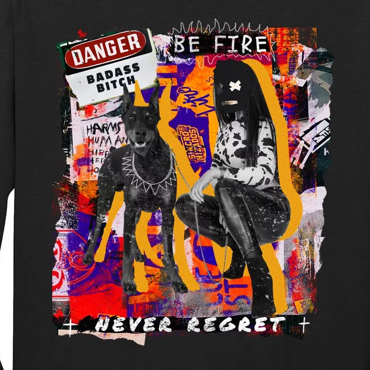 Danger Badass Bitch Never Regret Punk Goth Lady With Dog Tall Long Sleeve T-Shirt