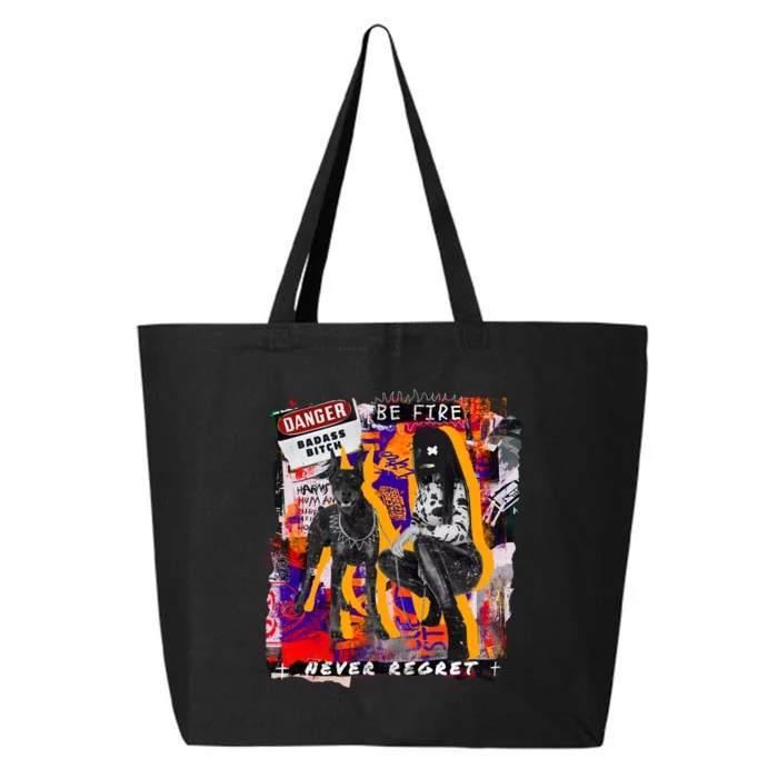 Danger Badass Bitch Never Regret Punk Goth Lady With Dog 25L Jumbo Tote