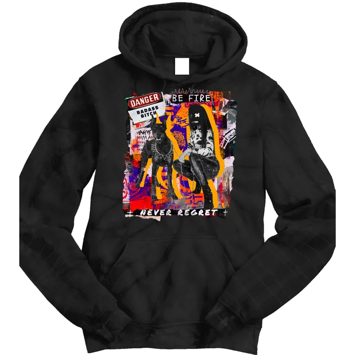 Danger Badass Bitch Never Regret Punk Goth Lady With Dog Tie Dye Hoodie