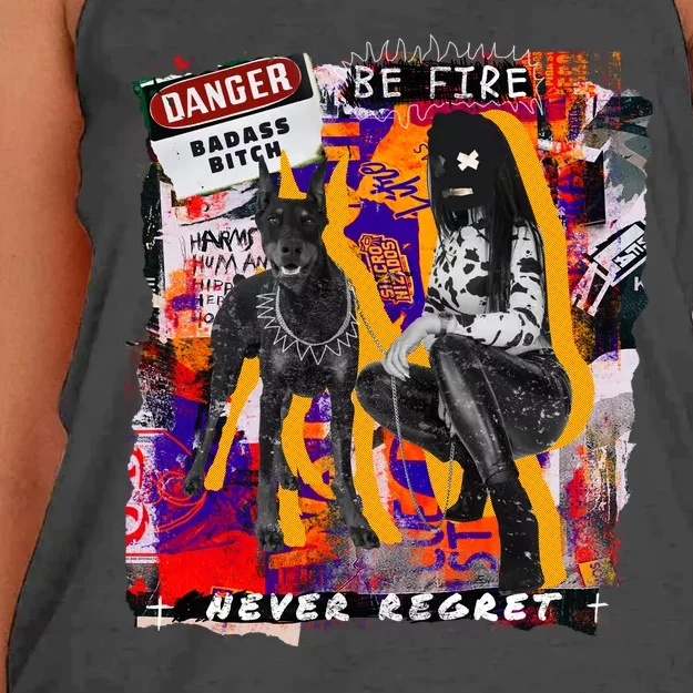 Danger Badass Bitch Never Regret Punk Goth Lady With Dog Women's Knotted Racerback Tank