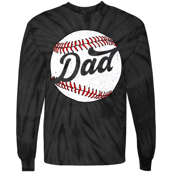 Dad Baseball Ball Vinatge Groovy Baseball Daddy Fathers Day Tie-Dye Long Sleeve Shirt