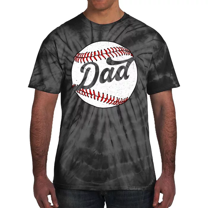 Dad Baseball Ball Vinatge Groovy Baseball Daddy Fathers Day Tie-Dye T-Shirt