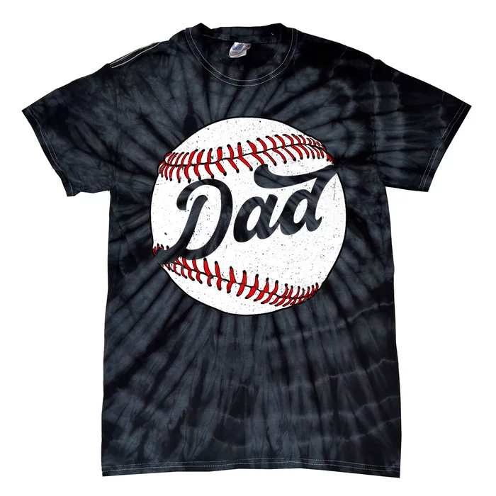 Dad Baseball Ball Vinatge Groovy Baseball Daddy Fathers Day Tie-Dye T-Shirt