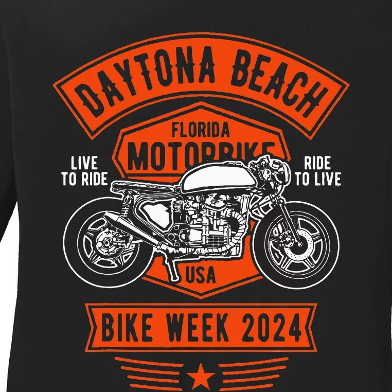 Daytona Beach Bike Week 2024 Retro Motorcycle Ladies Long Sleeve Shirt