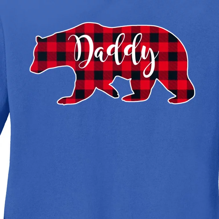 Daddy Bear Black Red Buffalo Check Plaid Fun Dad Father Gift Cool Gift Ladies Long Sleeve Shirt