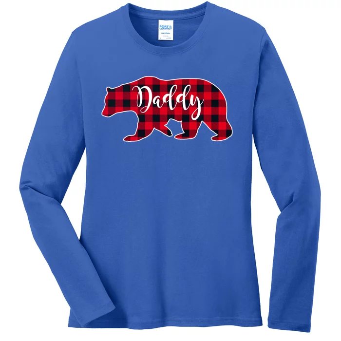 Daddy Bear Black Red Buffalo Check Plaid Fun Dad Father Gift Cool Gift Ladies Long Sleeve Shirt