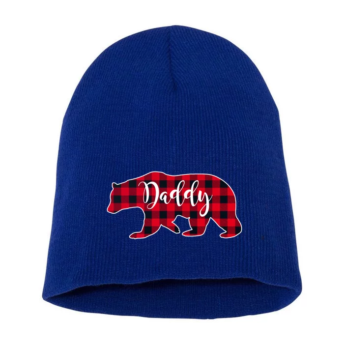 Daddy Bear Black Red Buffalo Check Plaid Fun Dad Father Gift Cool Gift Short Acrylic Beanie