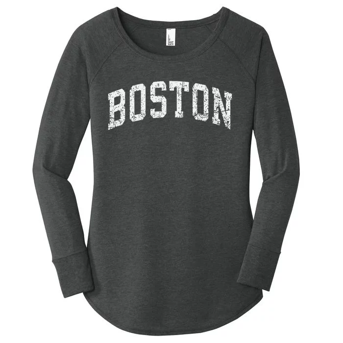 Distressed Boston Basic Vintage College Style Women's Perfect Tri Tunic Long Sleeve Shirt