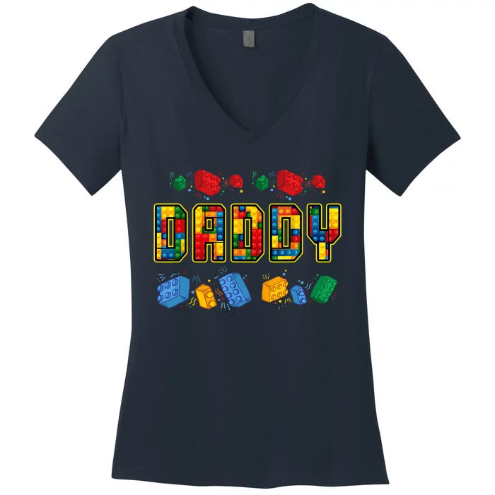 Daddy Brick Builder Funny Blocks Master Builder Dad Women's V-Neck T-Shirt