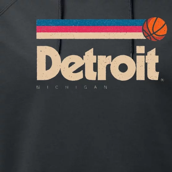 Detroit Basketball BBall City Michigan Retro Detroit Performance Fleece Hoodie