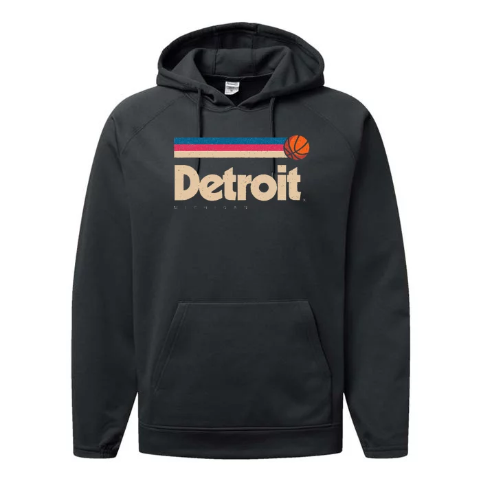 Detroit Basketball BBall City Michigan Retro Detroit Performance Fleece Hoodie