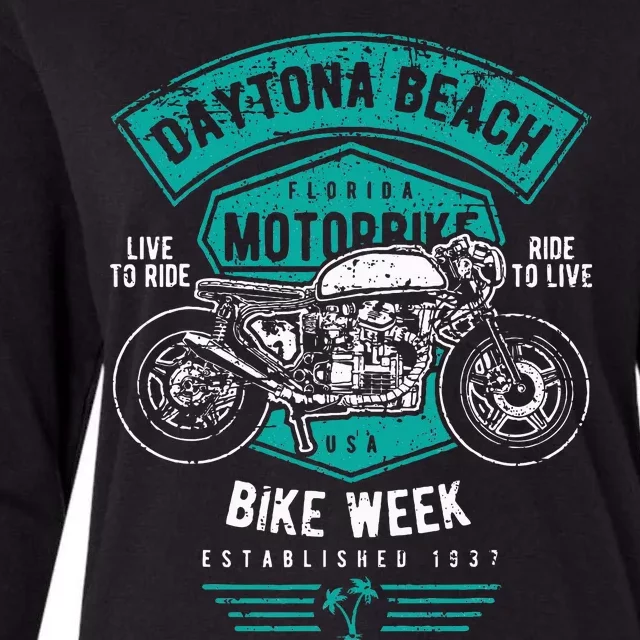 Daytona Beach Bike Week Retro Distressed Motorcycle Womens Cotton Relaxed Long Sleeve T-Shirt