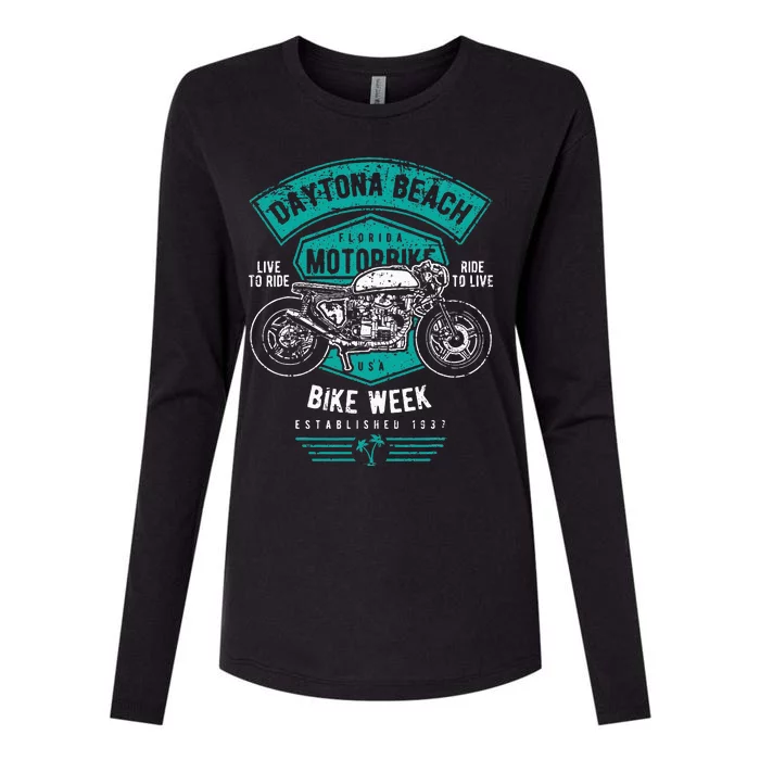 Daytona Beach Bike Week Retro Distressed Motorcycle Womens Cotton Relaxed Long Sleeve T-Shirt