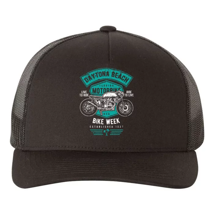 Daytona Beach Bike Week Retro Distressed Motorcycle Yupoong Adult 5-Panel Trucker Hat