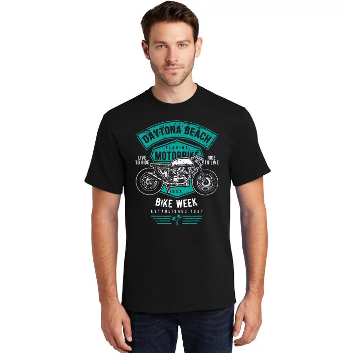 Daytona Beach Bike Week Retro Distressed Motorcycle Tall T-Shirt