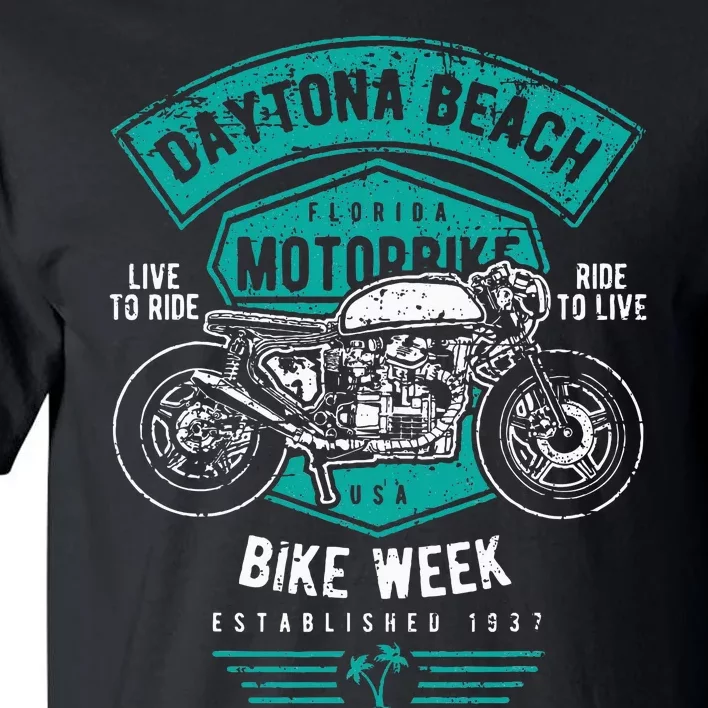 Daytona Beach Bike Week Retro Distressed Motorcycle Tall T-Shirt