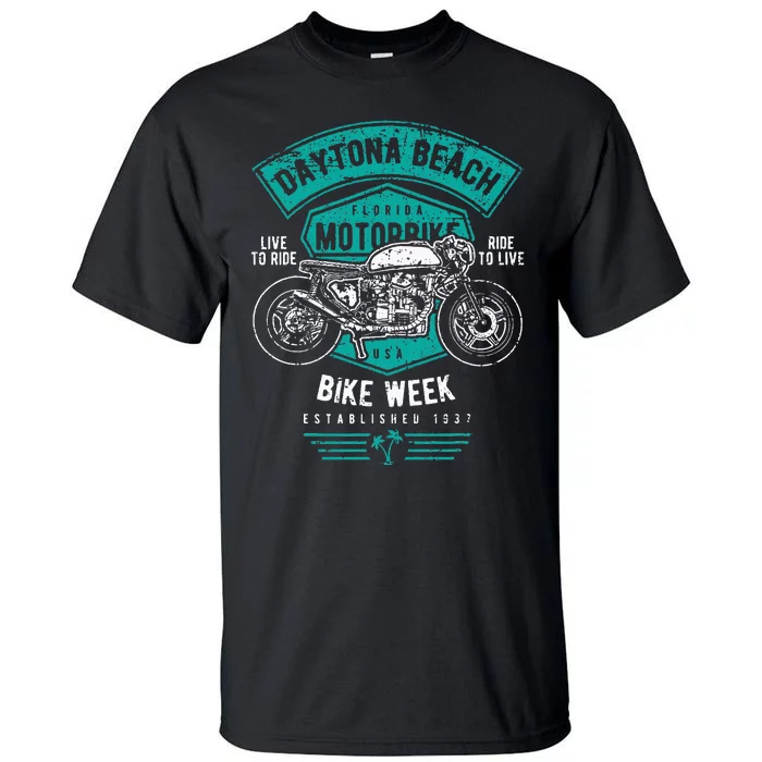 Daytona Beach Bike Week Retro Distressed Motorcycle Tall T-Shirt