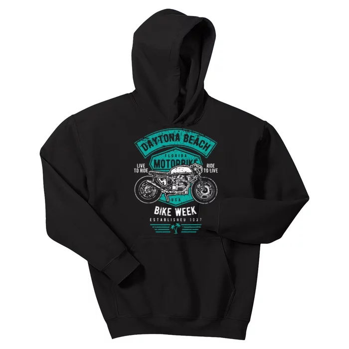 Daytona Beach Bike Week Retro Distressed Motorcycle Kids Hoodie