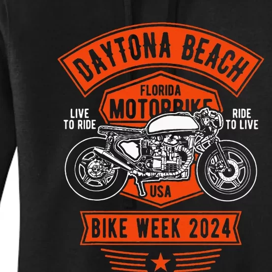 Daytona Beach Bike Week 2024 Retro Motorcycle Women's Pullover Hoodie