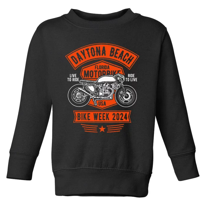 Daytona Beach Bike Week 2024 Retro Motorcycle Toddler Sweatshirt