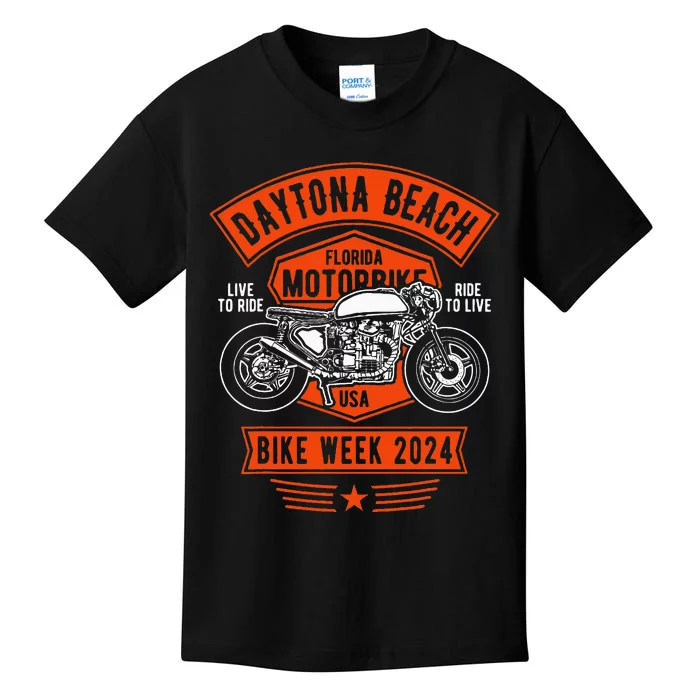 Daytona Beach Bike Week 2024 Retro Motorcycle Kids T-Shirt