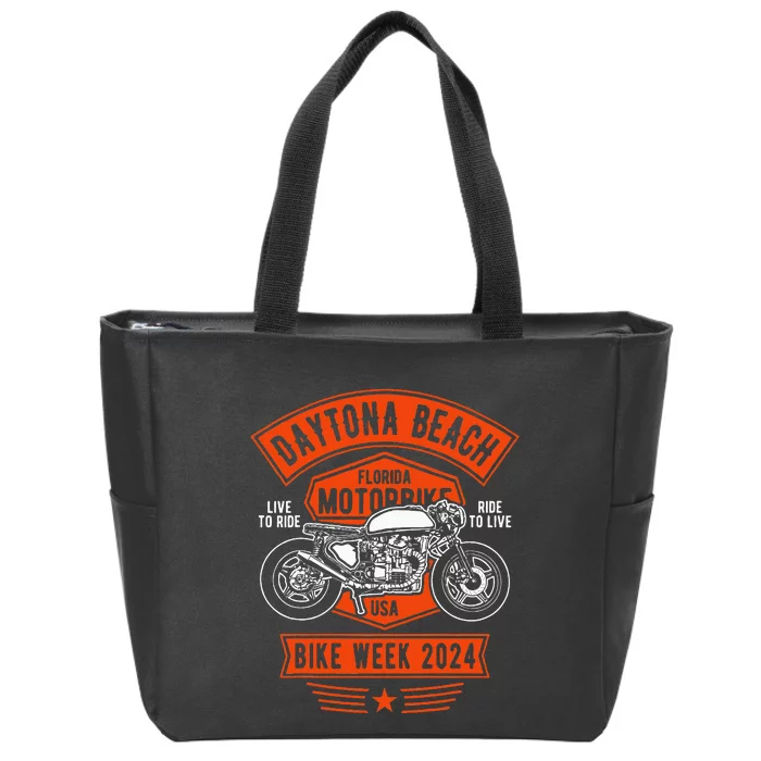 Daytona Beach Bike Week 2024 Retro Motorcycle Zip Tote Bag