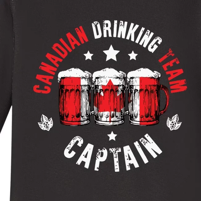 Drink Beer Can Canada Flag Funny Drinking Canadian Team Baby Long Sleeve Bodysuit