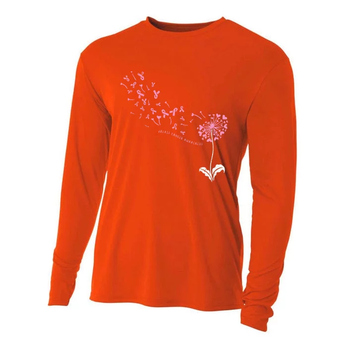 Dandelion Breast Cancer Awareness Pink Ribbon Support Gift Cooling Performance Long Sleeve Crew