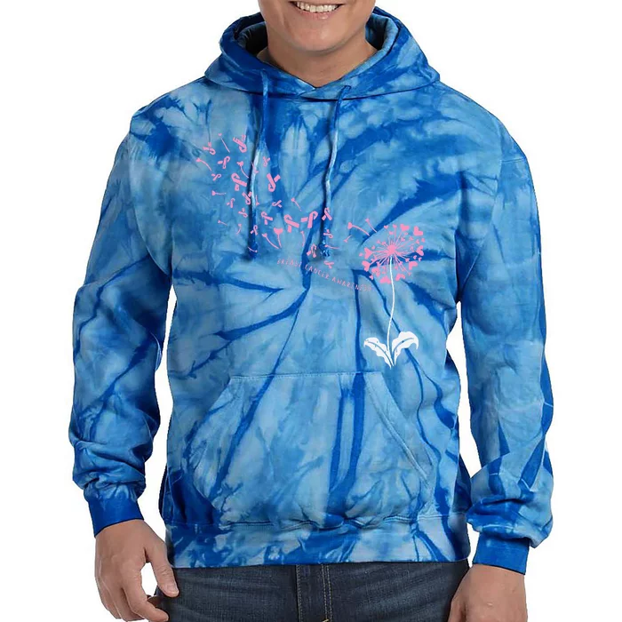 Dandelion Breast Cancer Awareness Pink Ribbon Support Gift Tie Dye Hoodie