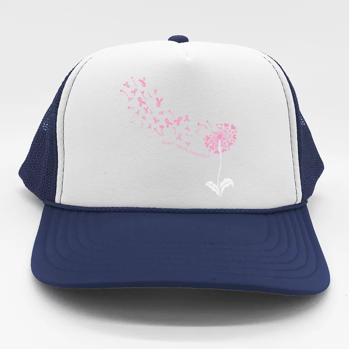 Dandelion Breast Cancer Awareness Pink Ribbon Support Gift Trucker Hat