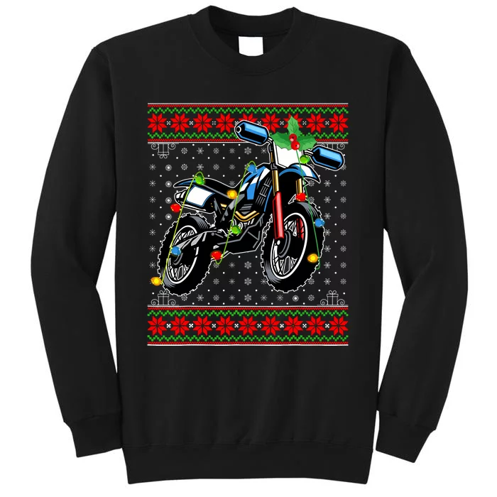 Dirt Bike Christmas Lights Ugly Sweater Santa Dirt Bike Xmas Tall Sweatshirt