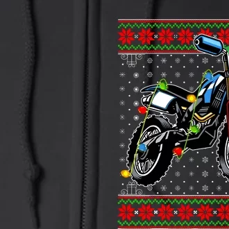 Dirt Bike Christmas Lights Ugly Sweater Santa Dirt Bike Xmas Full Zip Hoodie