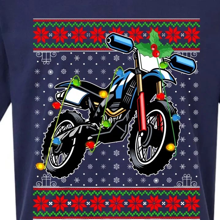 Dirt Bike Christmas Lights Ugly Sweater Santa Dirt Bike Xmas Sueded Cloud Jersey T-Shirt