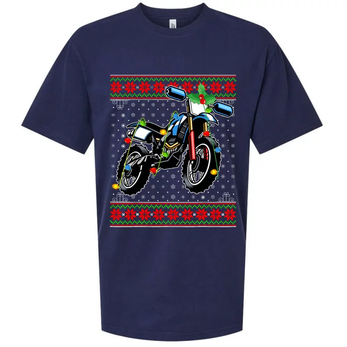 Dirt Bike Christmas Lights Ugly Sweater Santa Dirt Bike Xmas Sueded Cloud Jersey T-Shirt