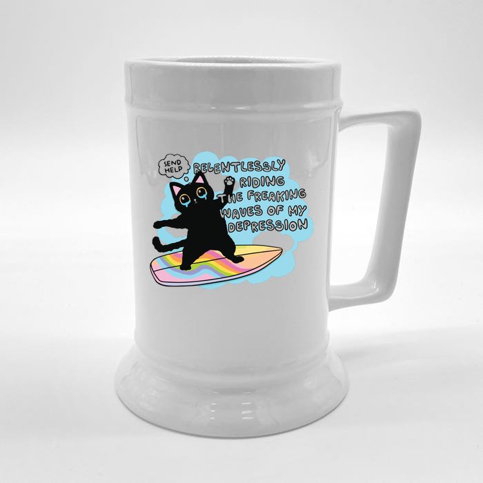 Depressed Black Cat Front & Back Beer Stein