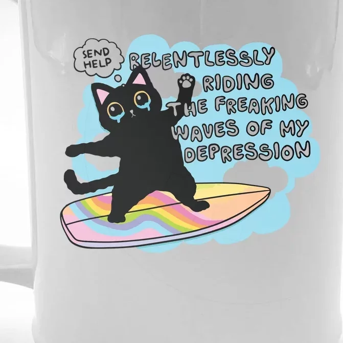 Depressed Black Cat Front & Back Beer Stein