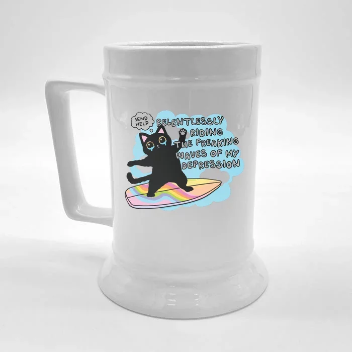 Depressed Black Cat Front & Back Beer Stein