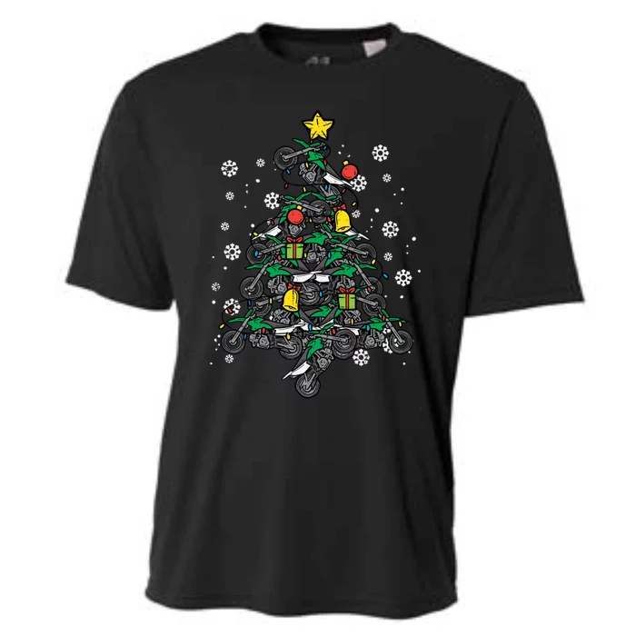 Dirt Bikes Christmas Tree Xmas Pajamas Pjs Motocross Boy Great Gift Cooling Performance Crew T-Shirt