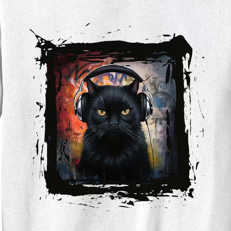 Dj Black Cat Graphic Feline Music Fun Style Sweatshirt